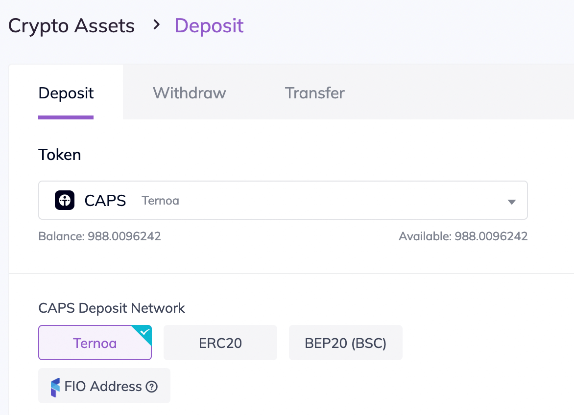Sell $CAPS tutorial - Deposit $CAPS on Ascendex