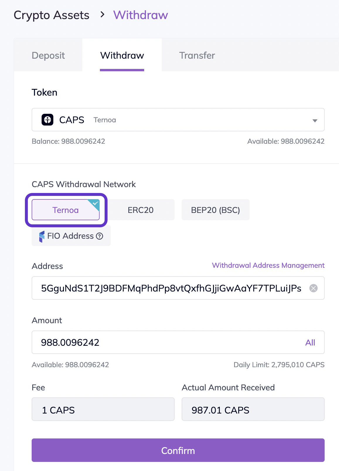 Buy CAPS tutorial - Withdraw your CAPS from Ascendex